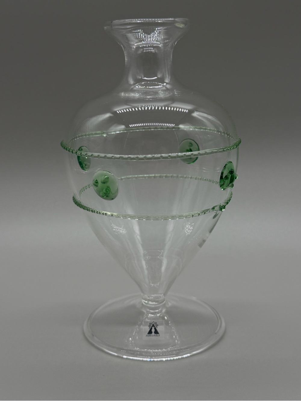 Abigails Miss Rose Clear Green Hand Blown Glass Footed Luxury Bud Vase 5.5”